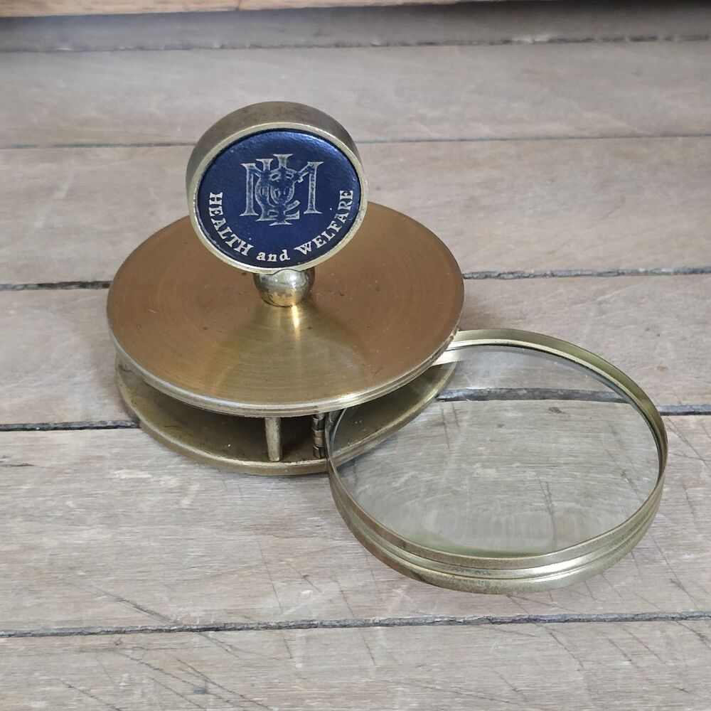 Vintage Brass Hidden Swivel Magnifying Glass Loop Desktop Paperweight